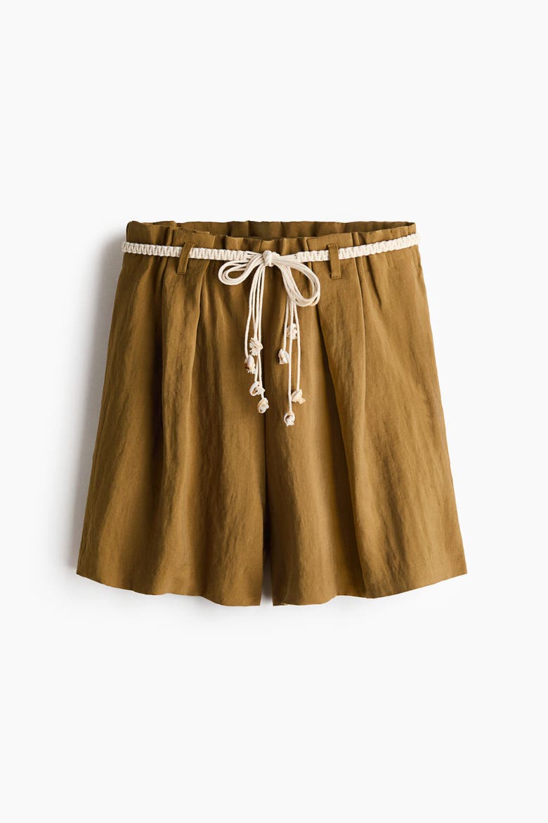 Tie-belt Paper Bag Shorts, Alternate, color, Dark beige