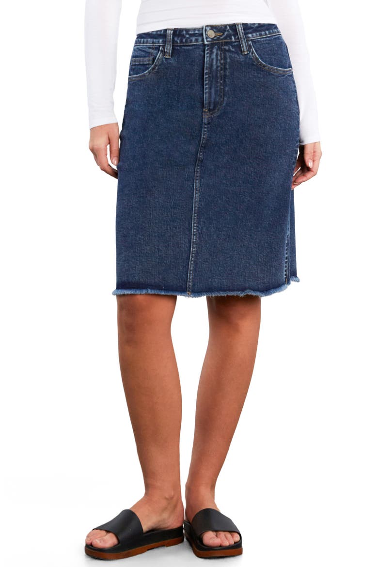 Fray Hem Denim Skirt, Main, color, PETAL DENIM