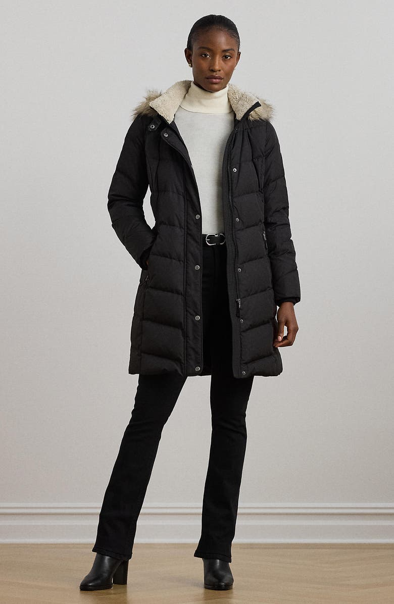 Lauren Ralph Lauren Faux Fur Trim Quilted Down & Feather Fill Hooded Puffer Coat, Alternate, color, 