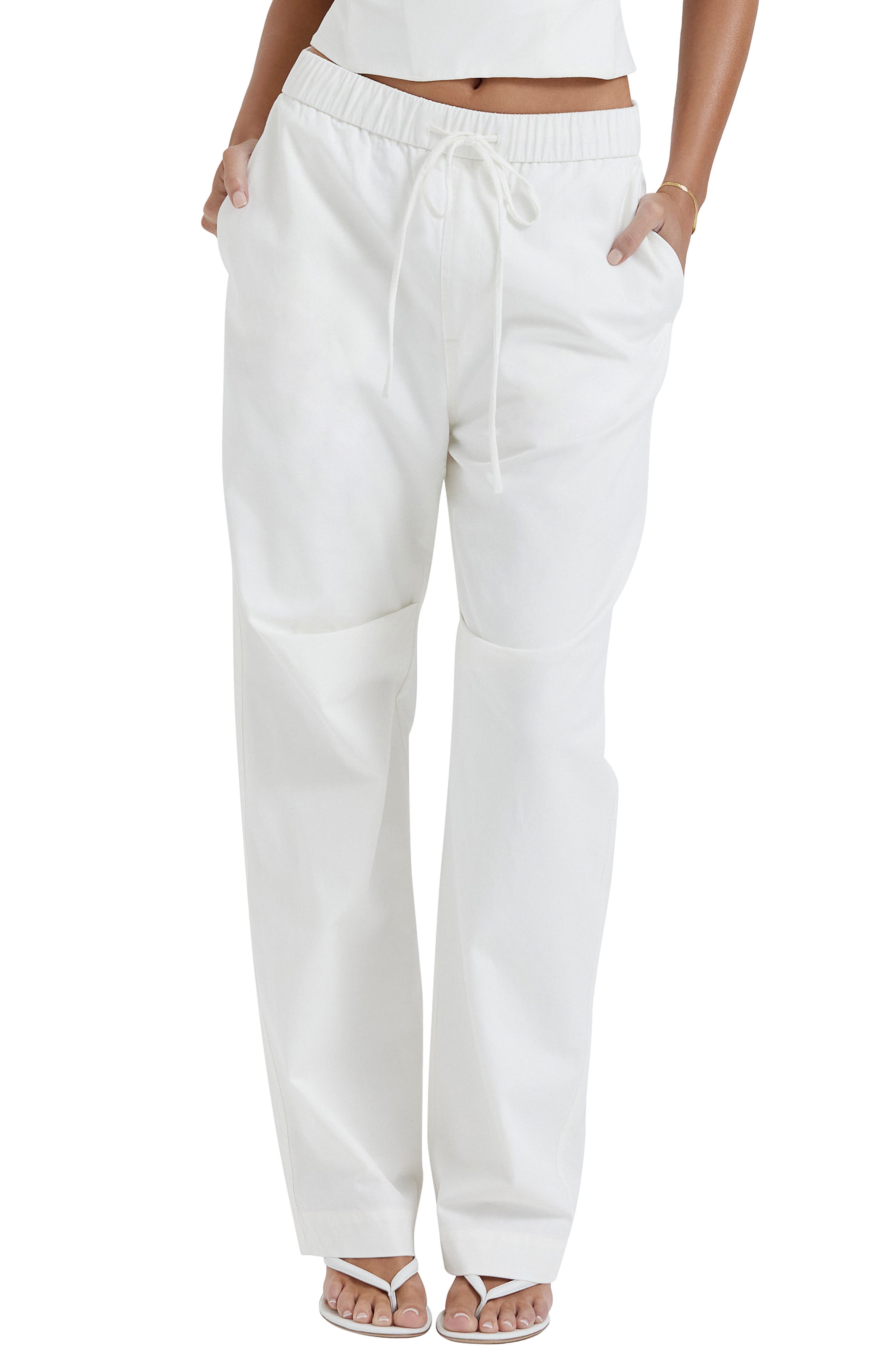 HOUSE OF CB Luna Drawstring Pants in White 