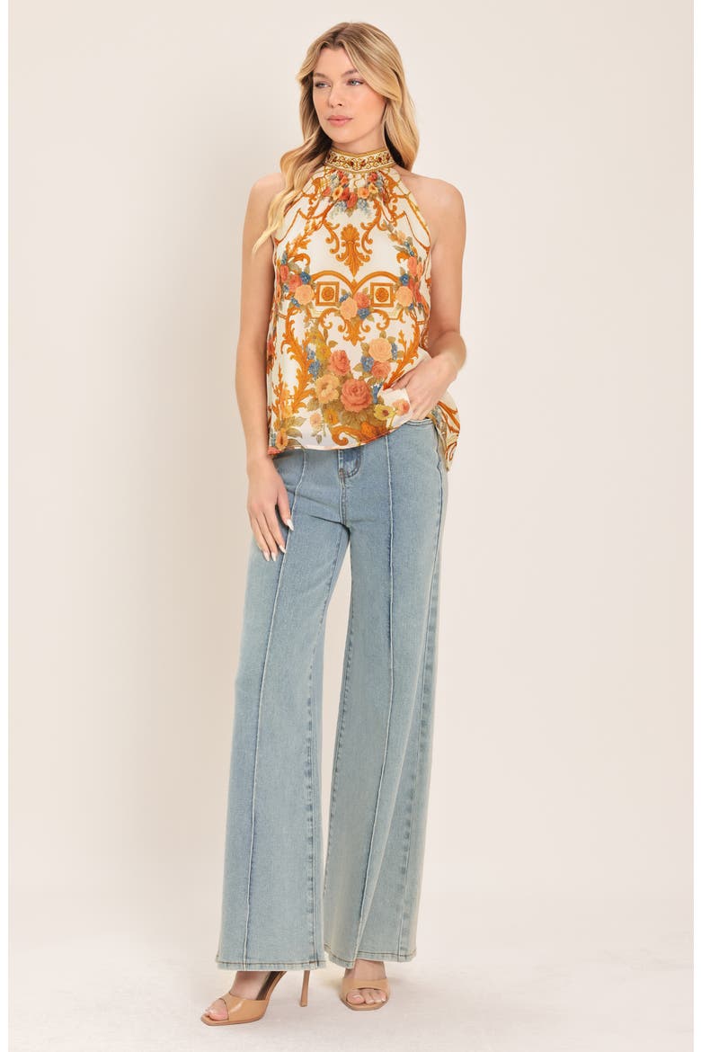 Floral Print Halter Top, Alternate, color, IVORY