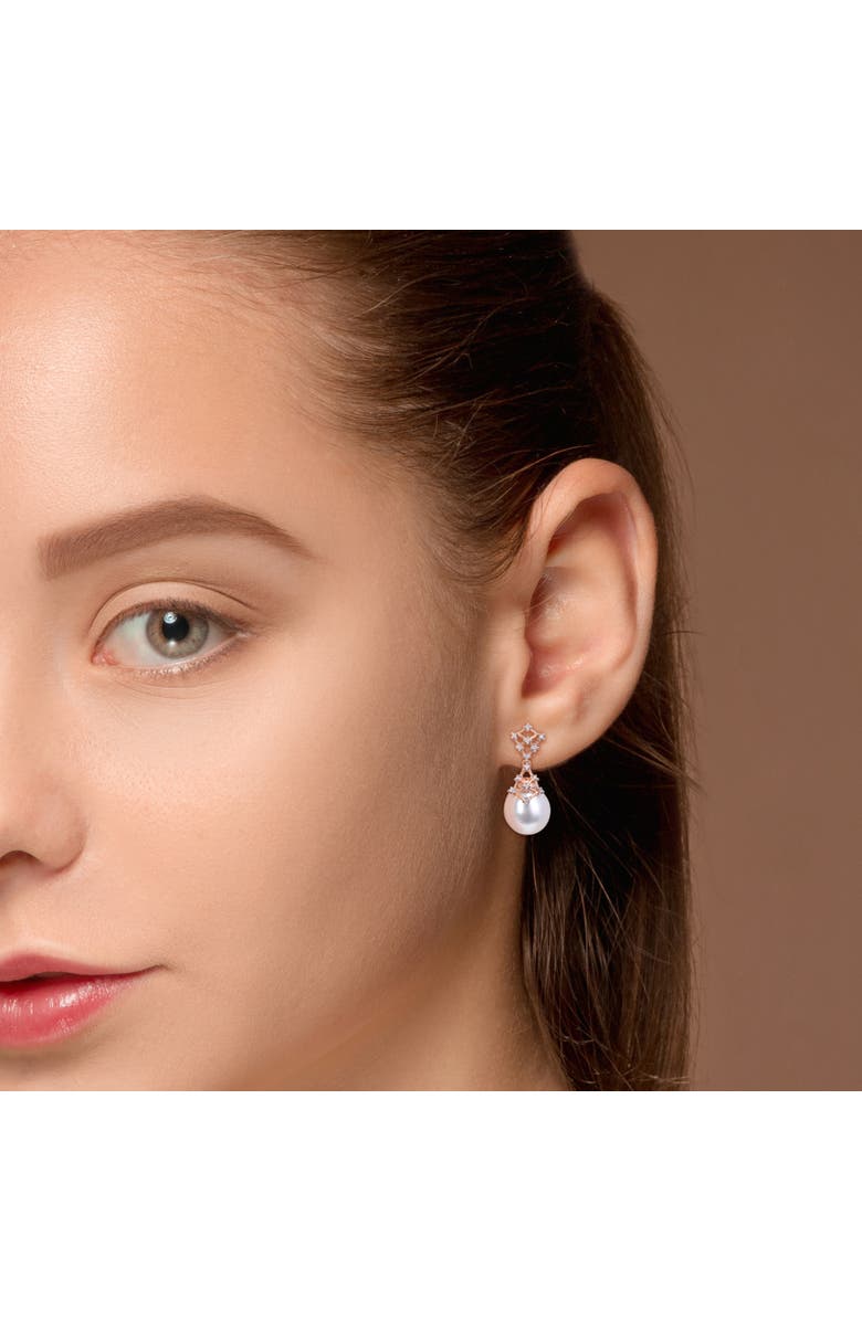 Julianna B. Pearl & Diamond Filigree Drop Earrings 14k, Alternate, color, Rose Gold