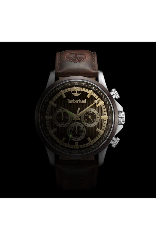 Timberland Bernardston Multifunction Chronograph Leather Strap Watch, 45mm In Dark Brown
