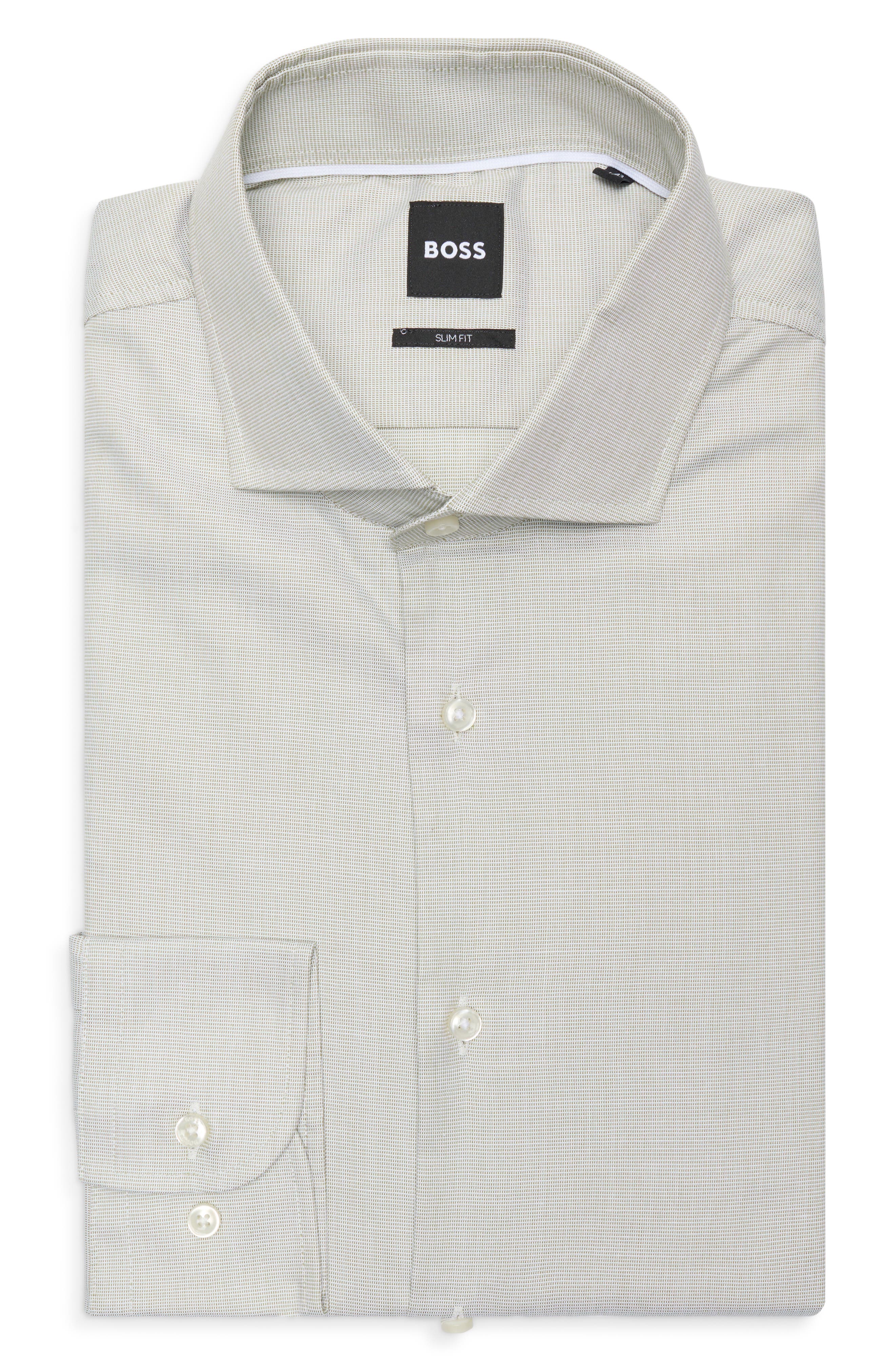 Hugo Boss Boss Hank Kent Slim Fit Stretch Dress Shirt In Gray