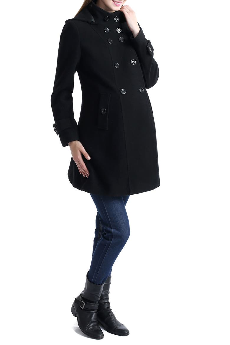 Penelope Wool Blend Maternity Trench Coat, Alternate, color, BLACK