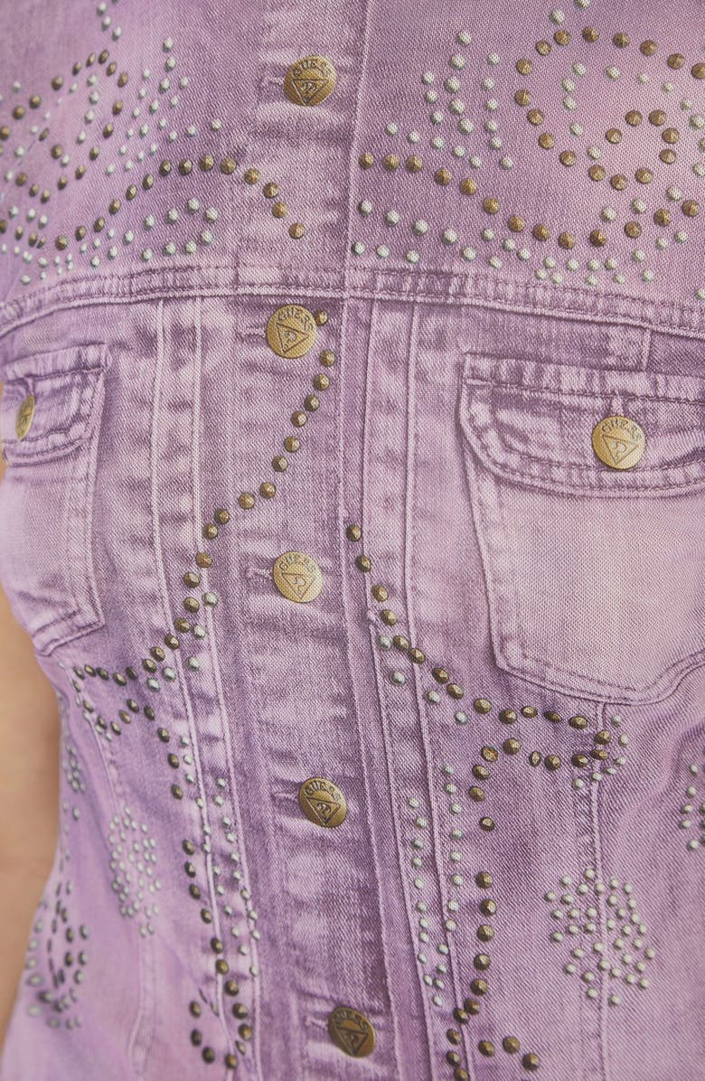 GUESS Studded Denim Trompe l'Oeil Mesh Graphic T-Shirt, Alternate, color, Lux Orchid Multi