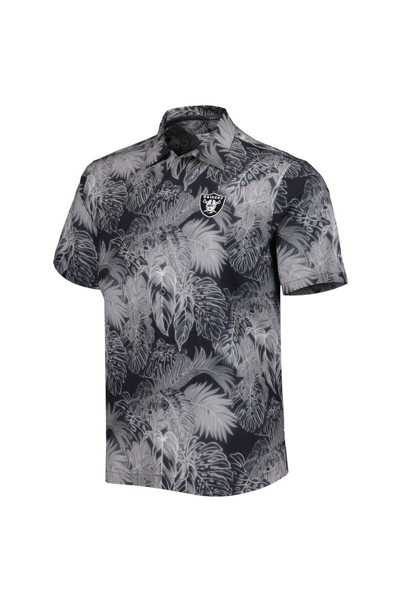 Men's Tommy Bahama Black Las Vegas Raiders Coast Luminescent Fronds Camp IslandZone Button-Up Shirt, Alternate, color, Black