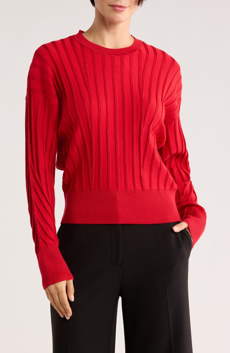 DKNY Transfer Stitch Sweater, Main, color, Red Light