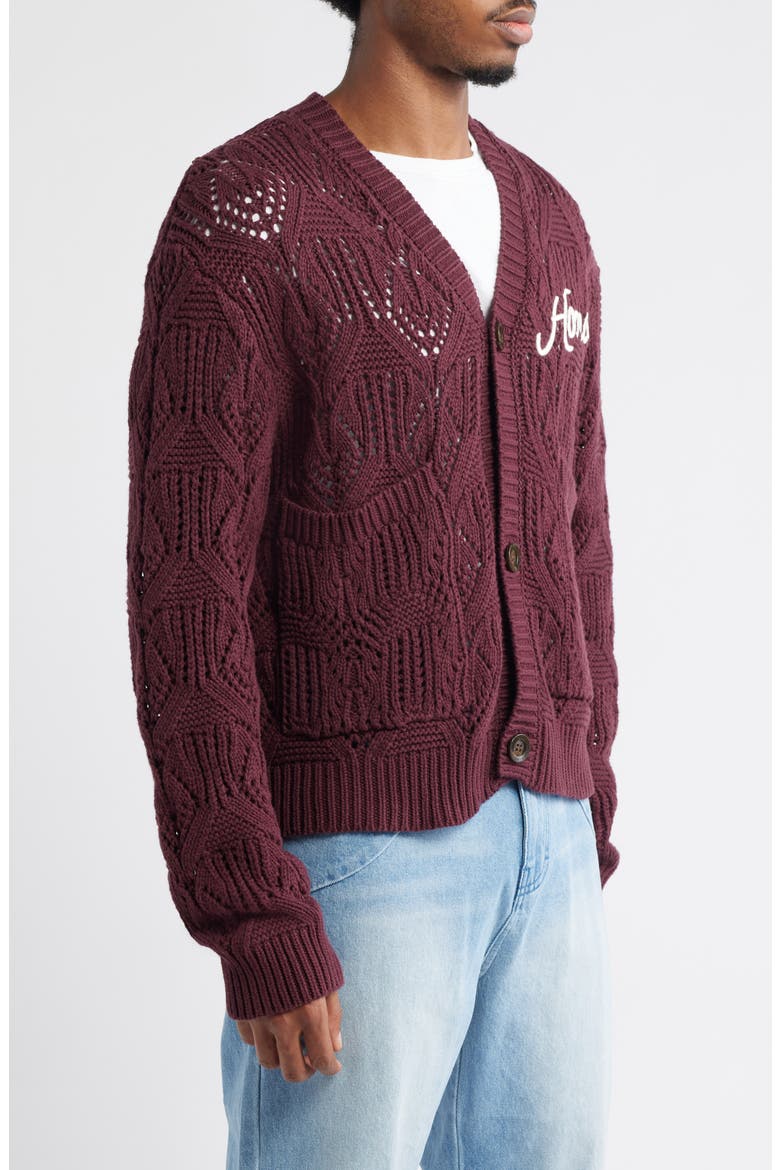 Open Stitch Cotton Cardigan, Alternate, color, BERRY