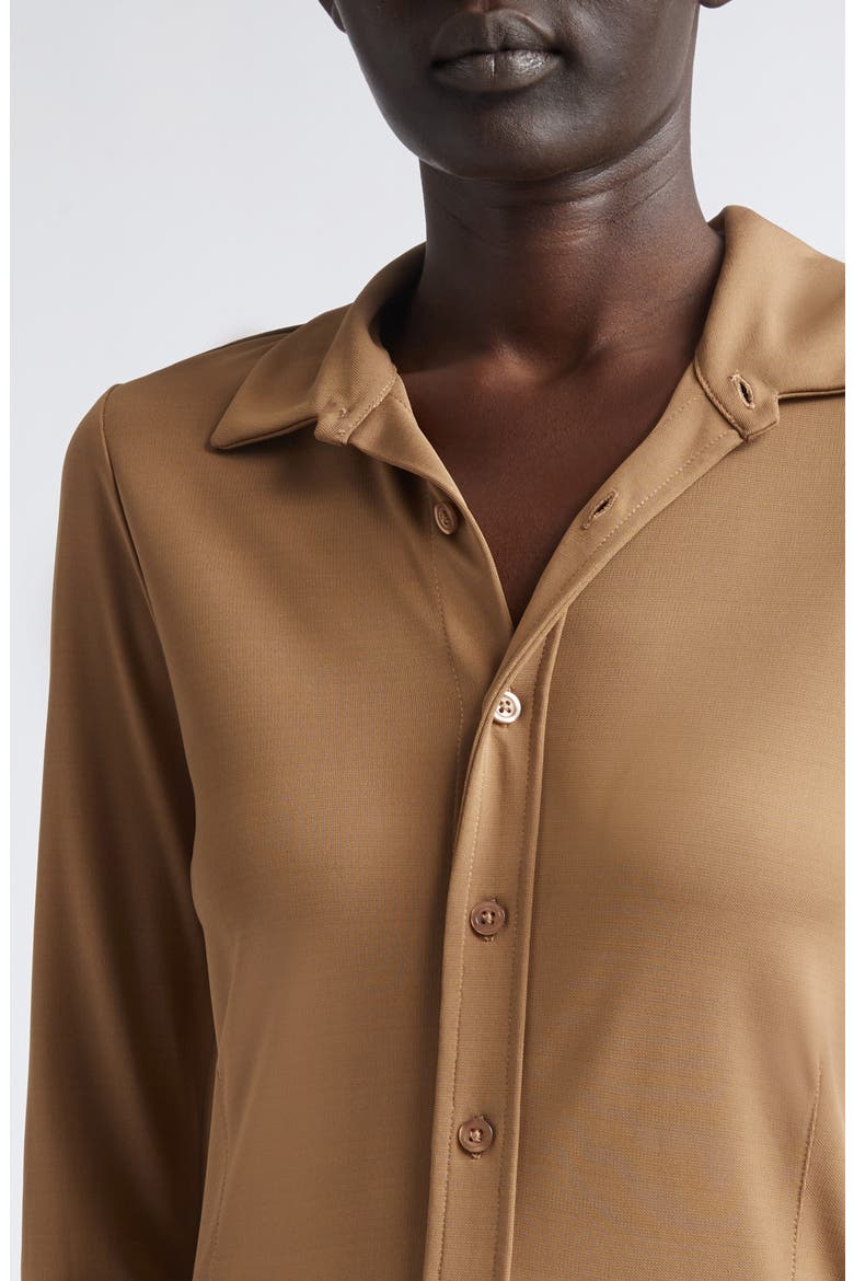 Frankie Matte Jersey Button-Up Shirt, Alternate, color, NUTMEG