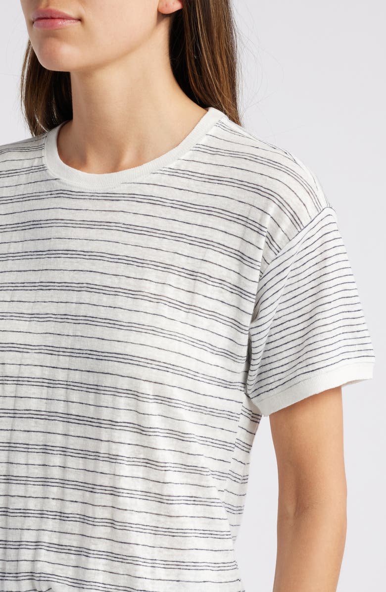 FRAME Stripe Organic Linen Crewneck T-Shirt, Alternate, color, Cream Multi