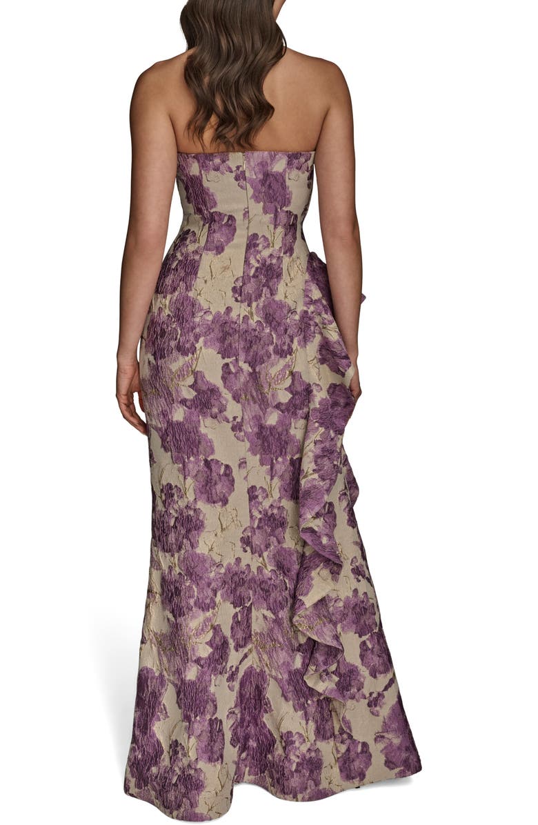 Donna Karan New York Floral Ruffle Strapless Jacquard Trumpet Gown, Alternate, color, Wisteria M