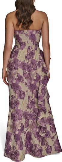 Donna Karan New York Floral Ruffle Strapless Jacquard