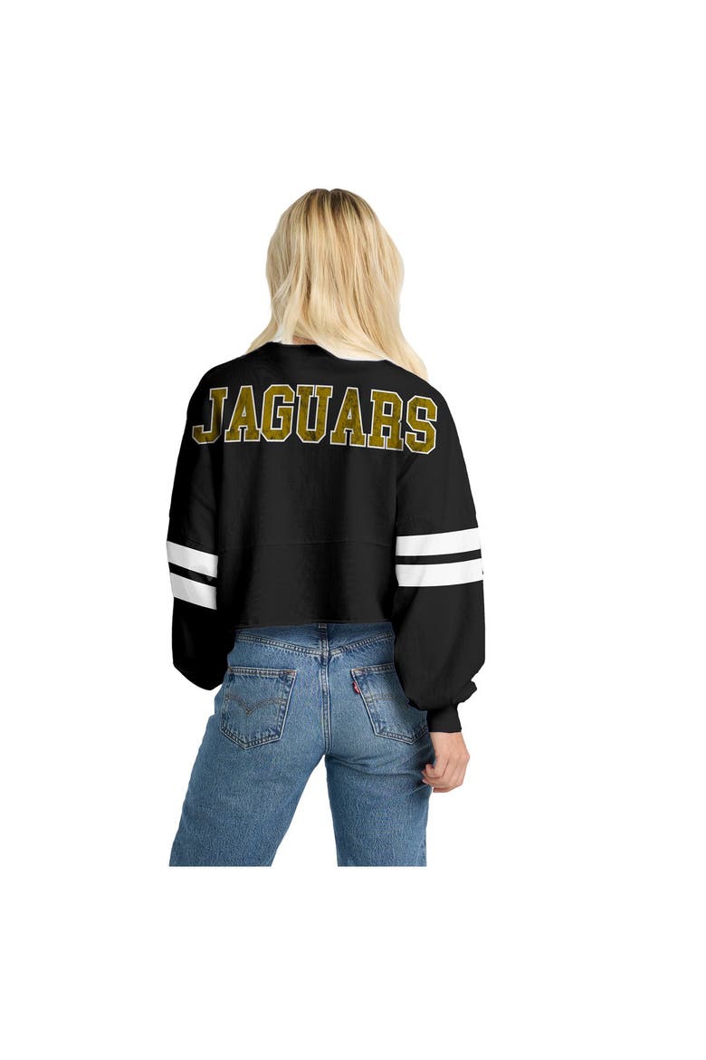 Women's Spirit Jersey  Black Jacksonville Jaguars Oversized Cropped Stripe Long Sleeve T-Shirt, Alternate, color, Black
