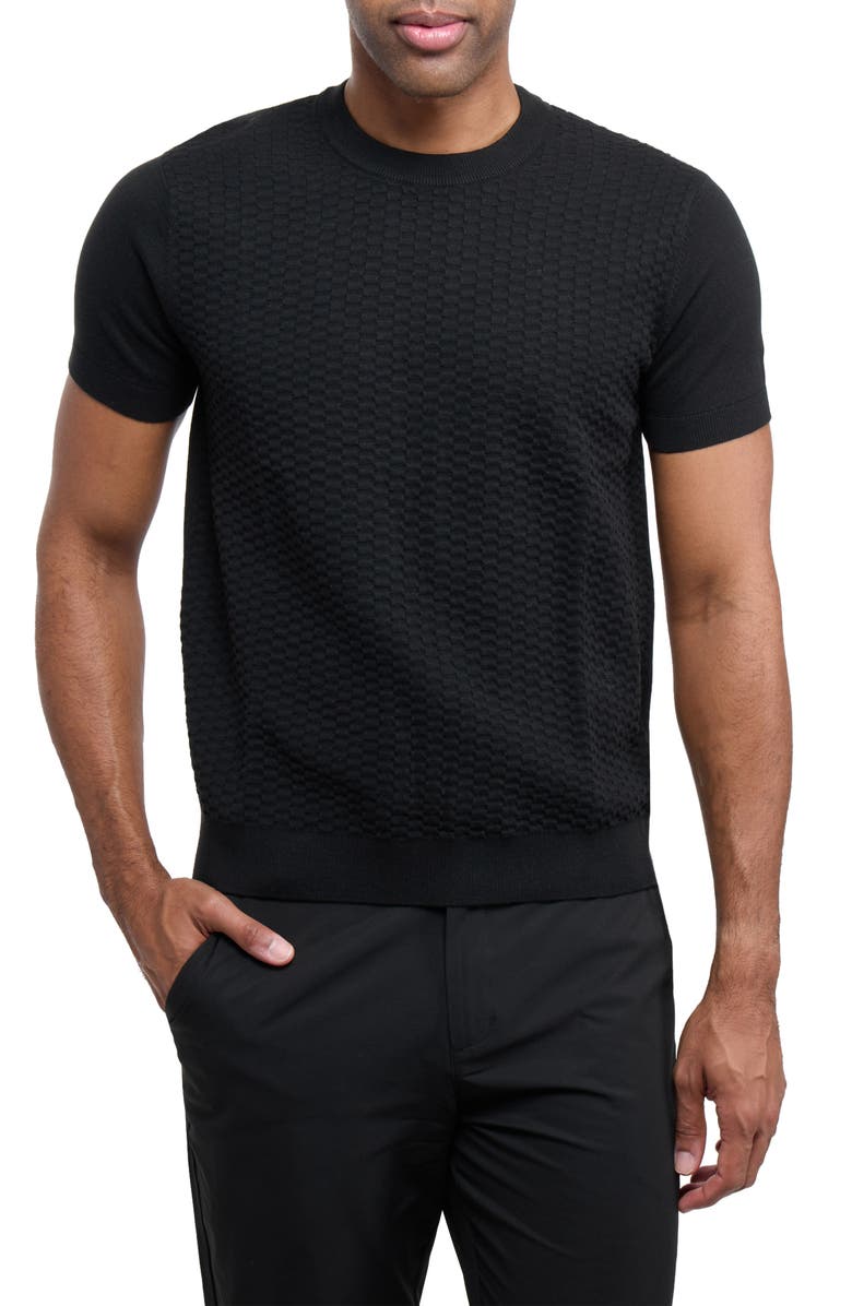 XRAY Check Short Sleeve Sweater, Main, color, Black