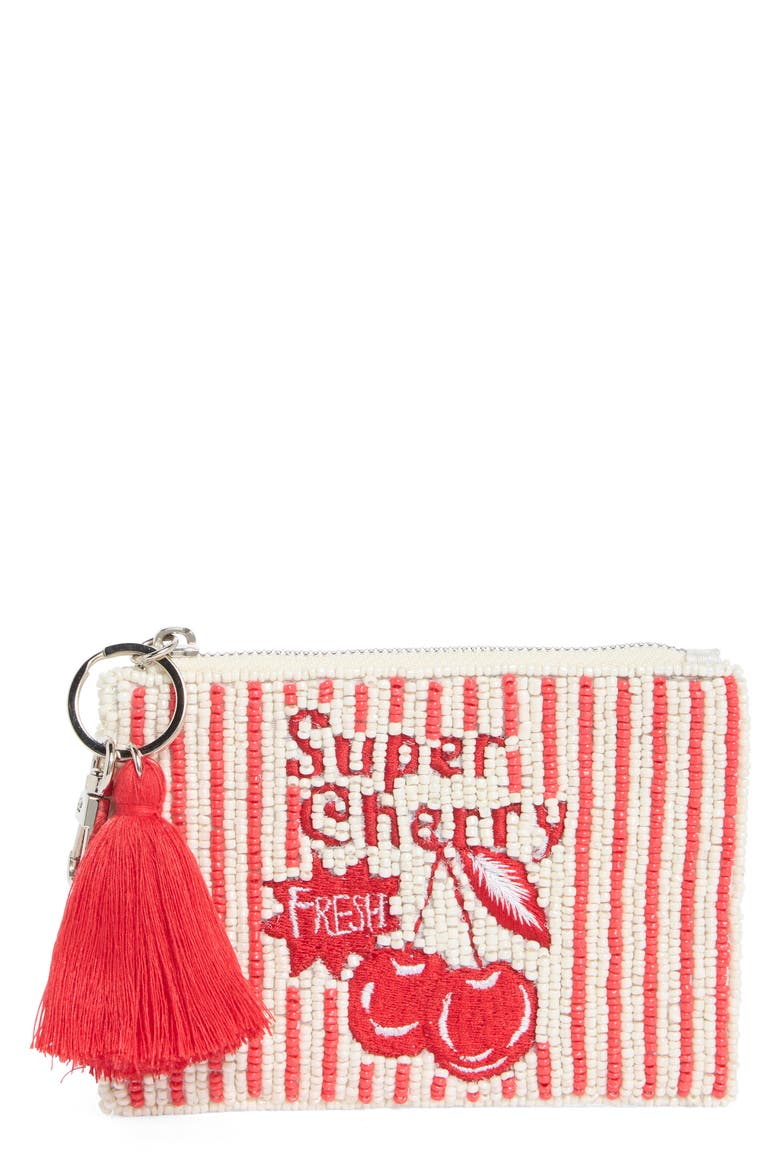 Beaded Super Cherry Coin Purse, Main, color, RED