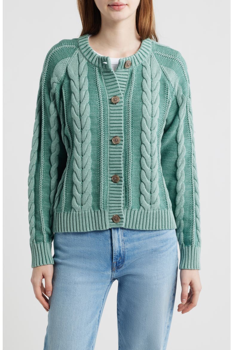 Cable Cotton Cardigan, Alternate, color, TEAL BLUE