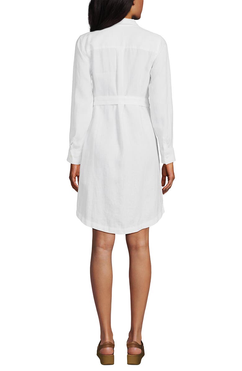 Lands' End Linen Long Sleeve Button Front Shirt Dress, Alternate, color, White