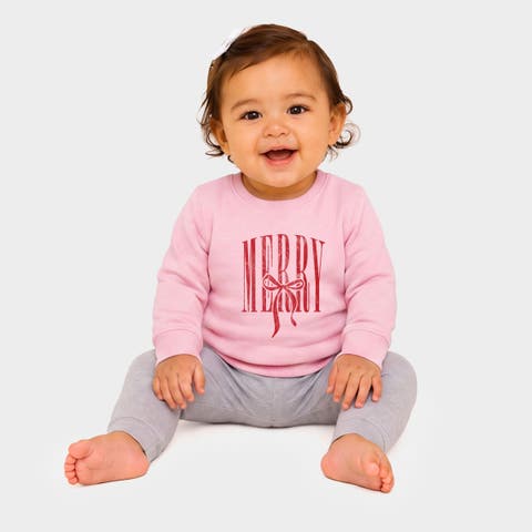 Merry Arched Bow Crew Fleece Sweatshirt Baby