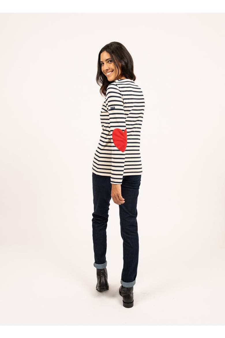 VAUJANY - Striped Shirt with Heart Elbow Patches, Alternate, color, ecru/navy