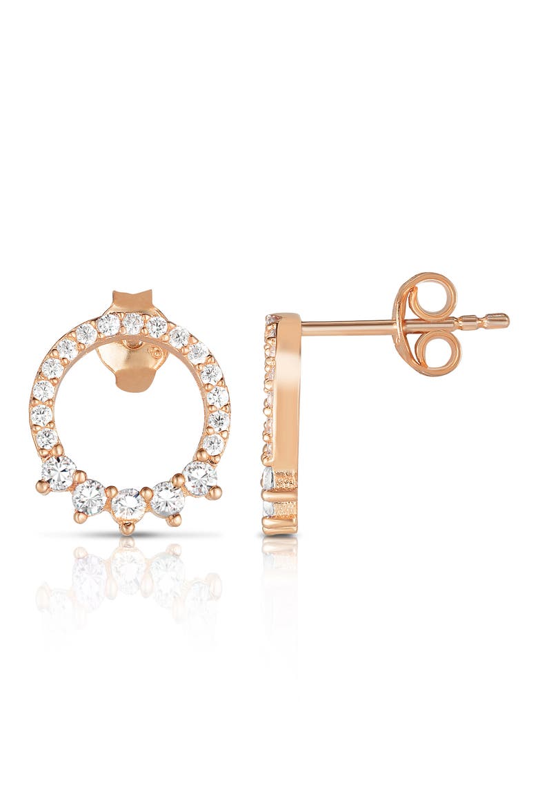14K Gold Plated Cubic Zirconia Circle Stud Earrings, Main, color, ROSE GOLD