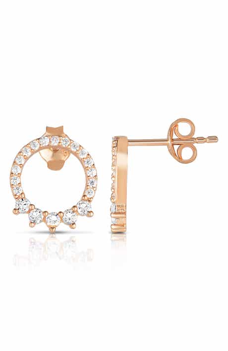 14K Gold Plated Cubic Zirconia Circle Stud Earrings