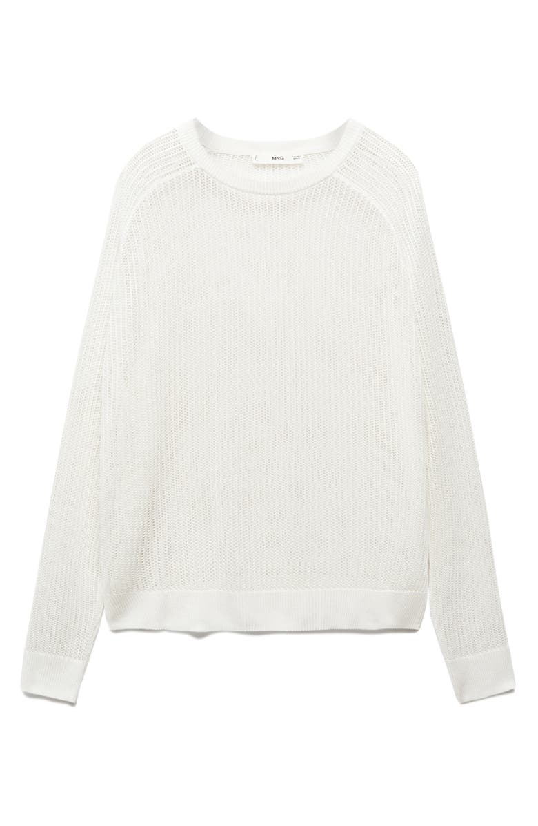 MANGO Holes Sheer Crewneck Sweater, Alternate, color,