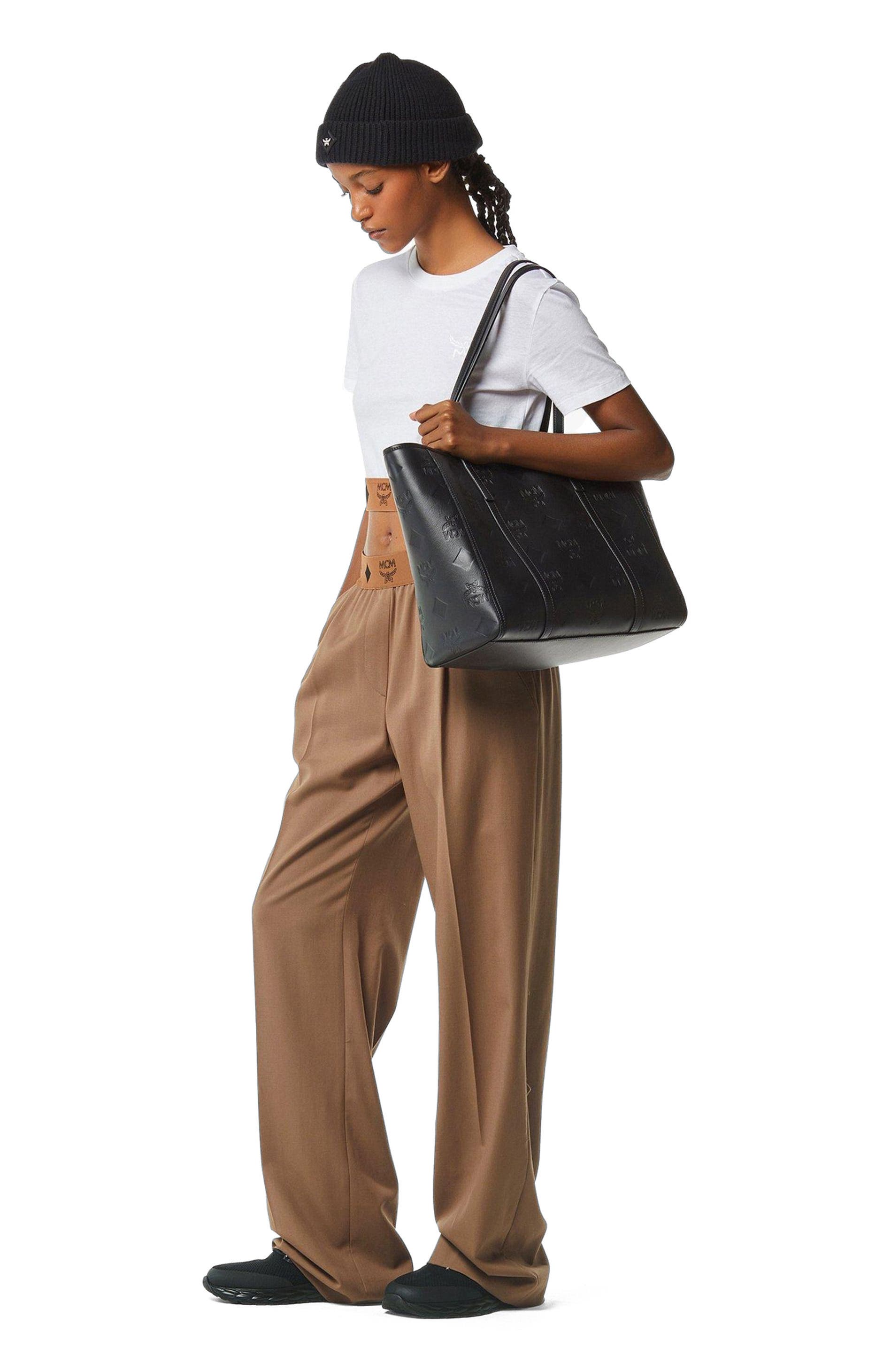 MCM Medium Toni Top-Zip Shopper in Maxi Monogram Leather, Alternate, color, Black