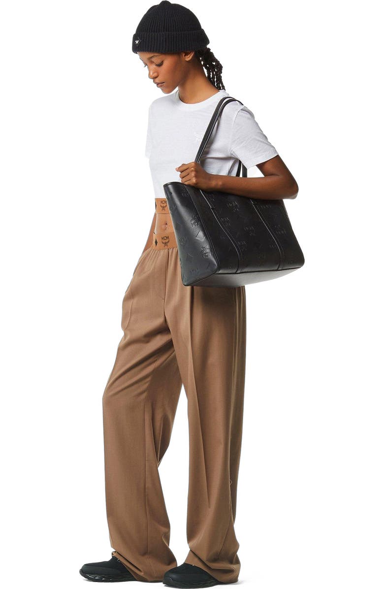 MCM Medium Toni Top-Zip Shopper in Maxi Monogram Leather, Alternate, color, Black