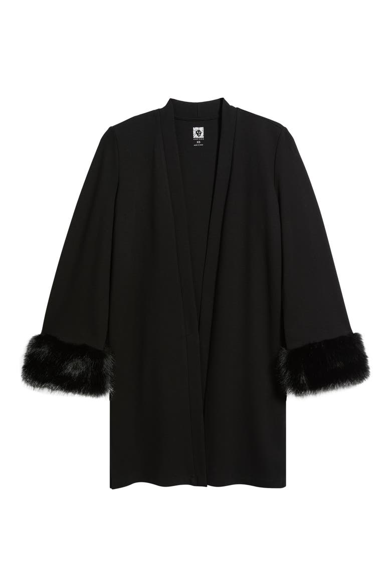 Faux Fur Trim Cardigan, Alternate, color, ANNE BLACK