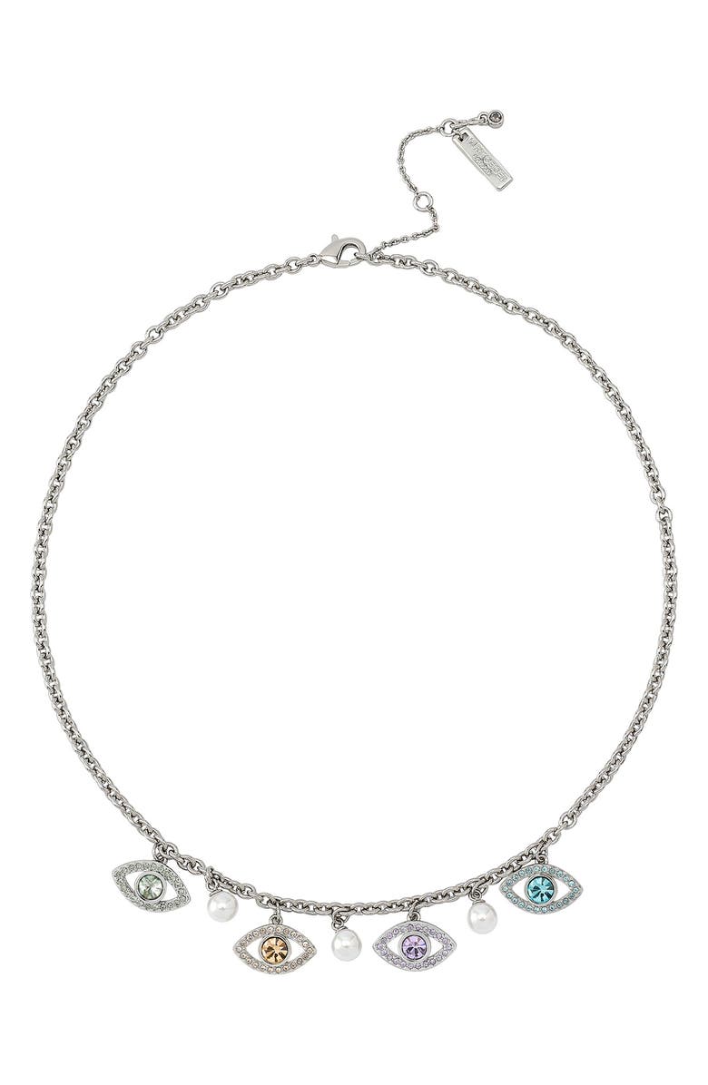 Kurt Geiger London Pavé Evil Eye Charm Necklace, Alternate, color, Silver Multi