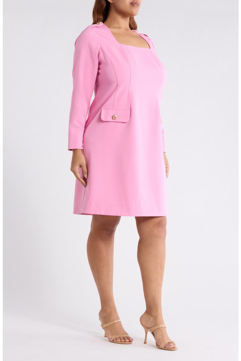 Long Sleeve Crepe Sheath Dress, Alternate, color, FLAMINGO