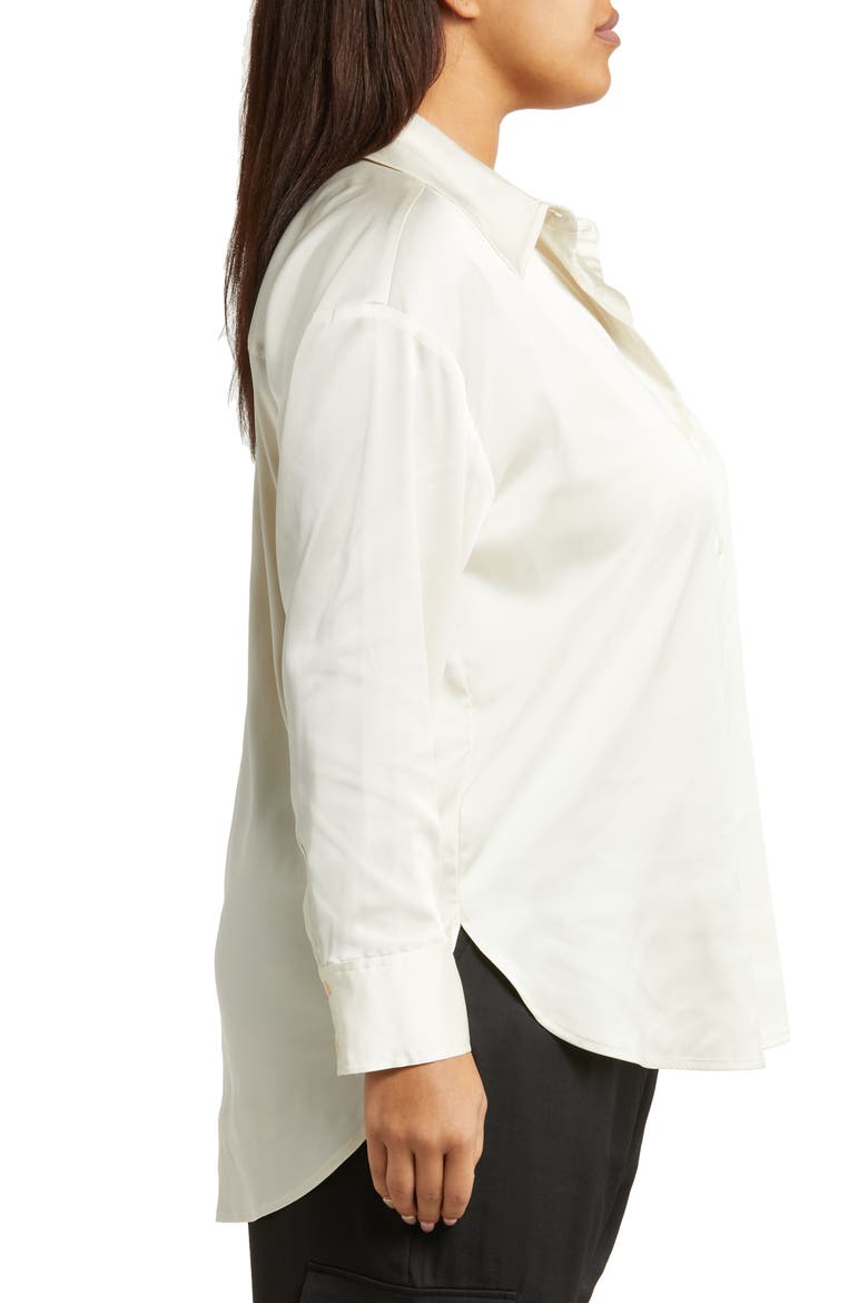 High-Low Satin Button-Up Shirt, Alternate, color, IVORY DOVE