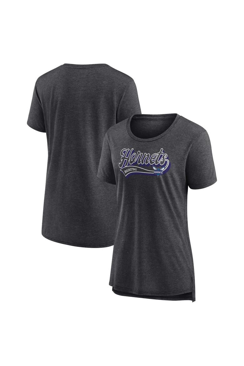 Women's Fanatics Branded Heather Charcoal Charlotte Hornets League Leader Tri-Blend T-Shirt, Main, color, Heather Charcoal