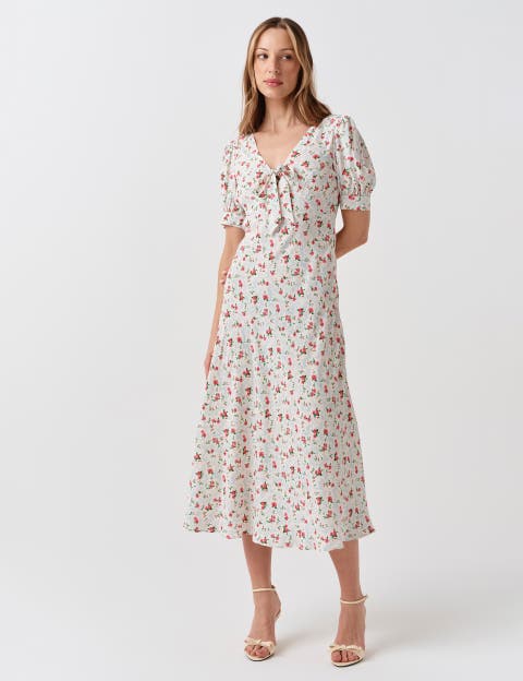 Dorothy Tie V-Neck Crepe Midi Dress