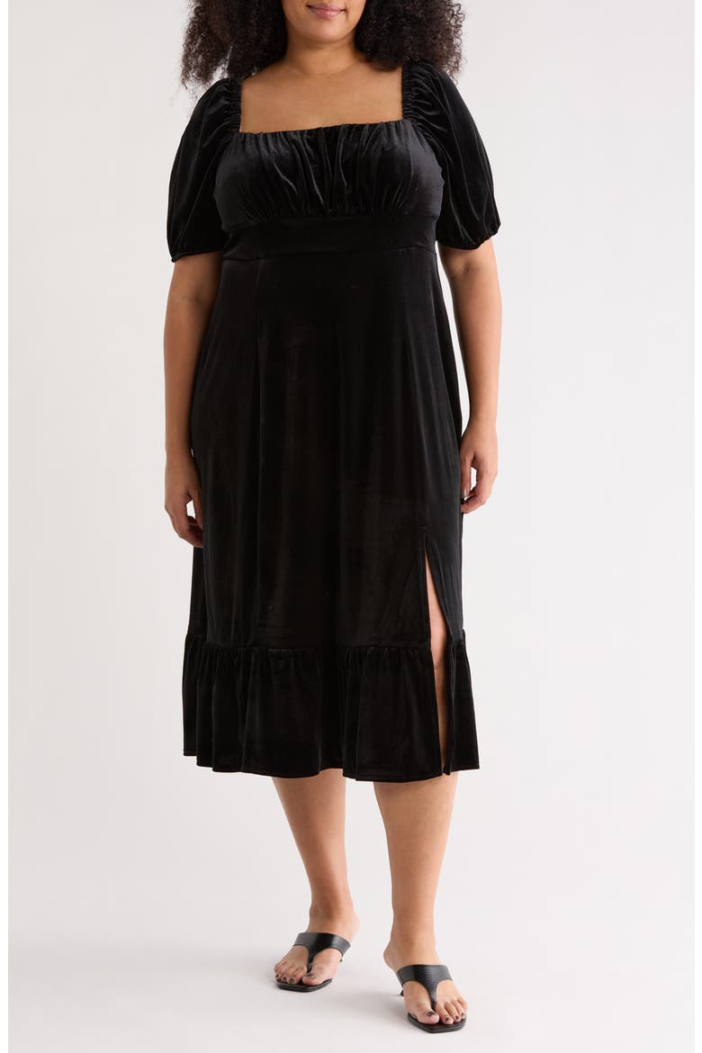 Square Neck Puff Sleeve Empire Waist Dress, Main, color, BLACK