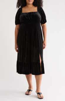 London Times Square Neck Puff Sleeve Empire Waist Dress