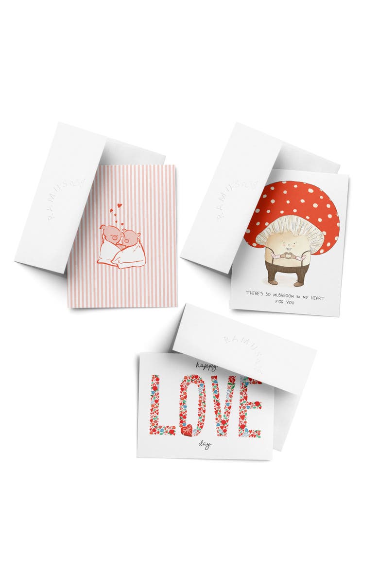 Ramus & Co Love/Valentine's Assorted Greeting Card Pack (3ct) "Piggies, Mushroom, Love Day", Main, color, Multi-Pack
