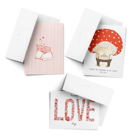 Love/Valentine's Assorted Greeting Card Pack (3ct) "Piggies, Mushroom, Love Day"