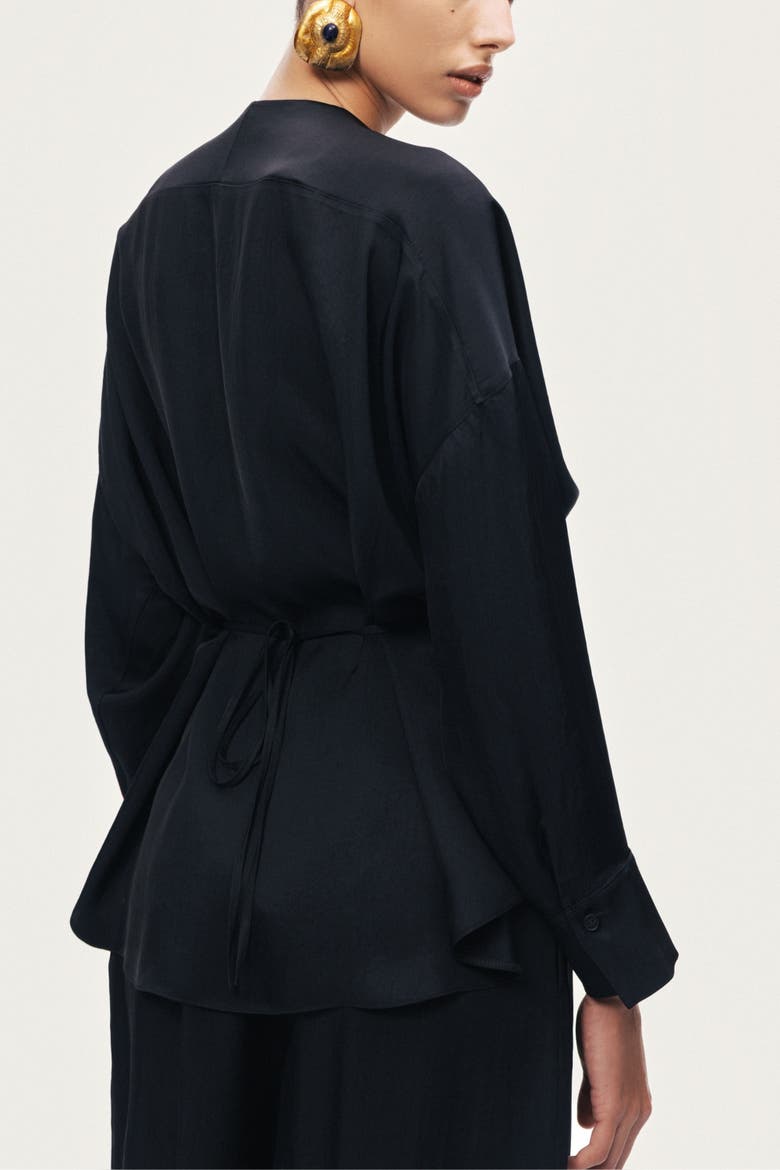 Draped Buckle-Detail Shirt, Alternate, color, Black