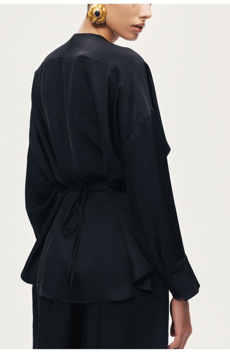 Nocturne Draped Buckle-Detail Shirt, Alternate, color, Black