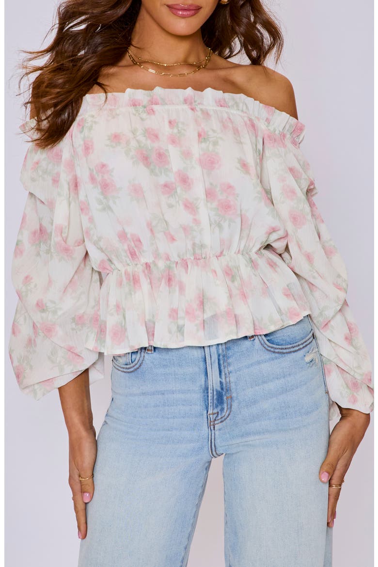 Blossom Off the Shoulder Top, Main, color, CREAM/ BLUSH