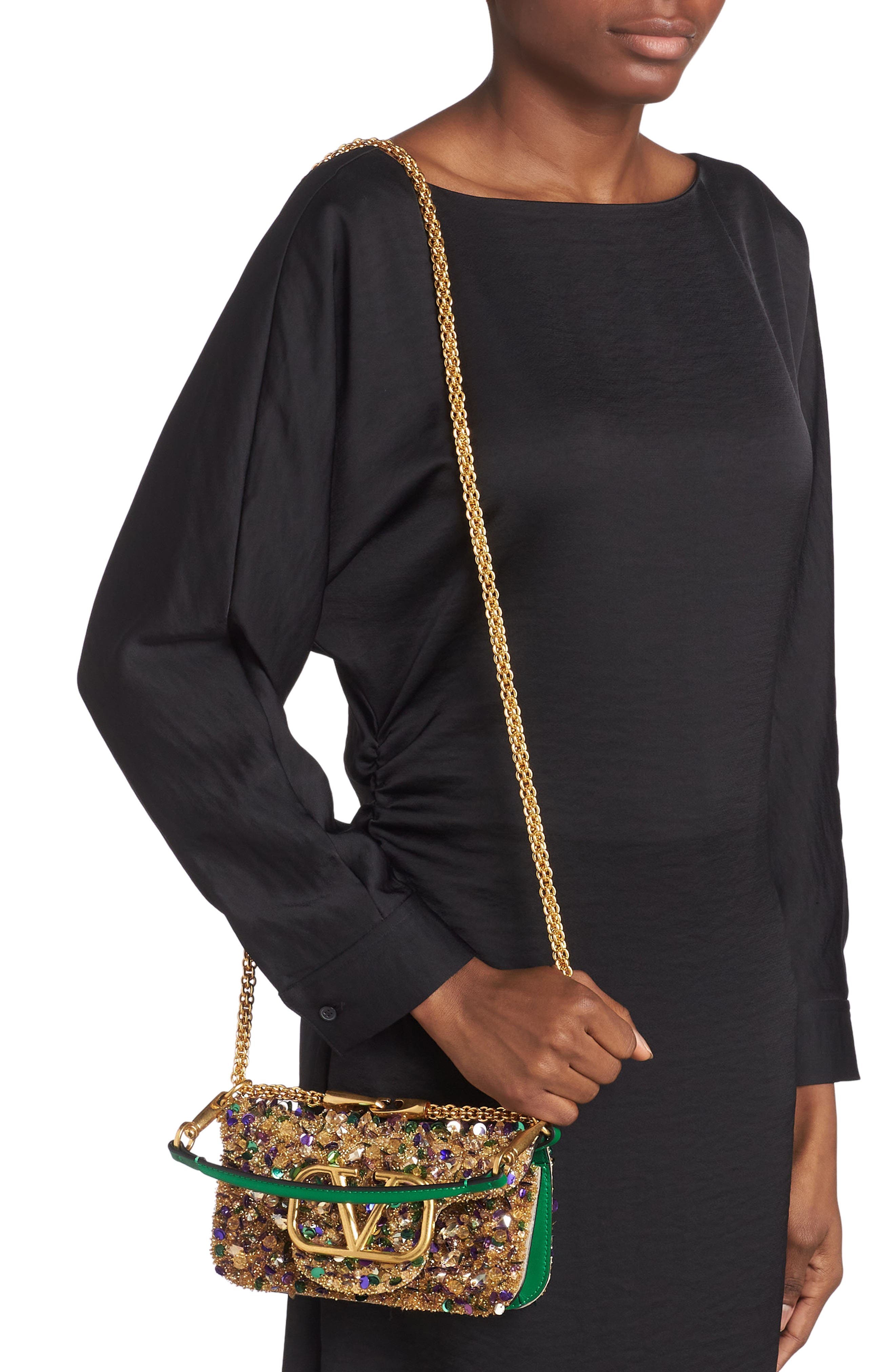 Valentino Garavani Small Locò Embellished Silk Shoulder Bag, Alternate, color, 