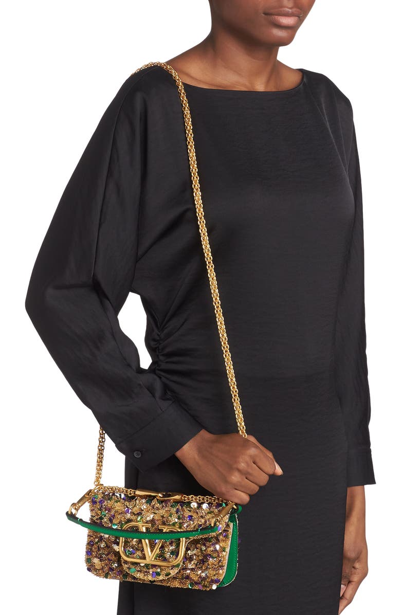 Valentino Garavani Small Locò Embellished Silk Shoulder Bag, Alternate, color,