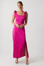 Oasis Satin Midi Tie Shoulder Bridesmaid Dress