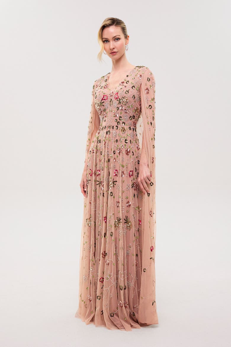 Cape Sleeves Embellished Sequin Maxi Dress, Alternate, color, RICHMOND