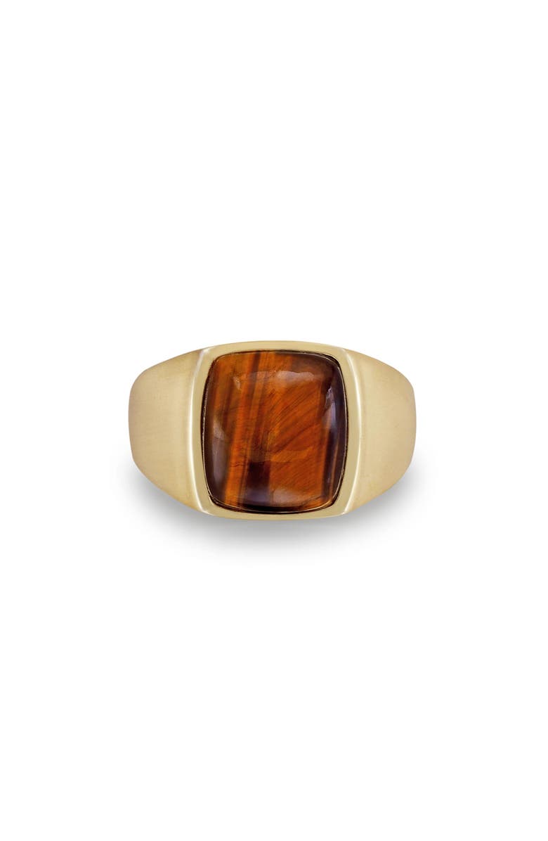 LuvMyJewelry Chatoyant Yellow Tiger Eye Sterling Silver Men Signet Ring, Main, color, 14Kt Gold Vermeil On Sterling