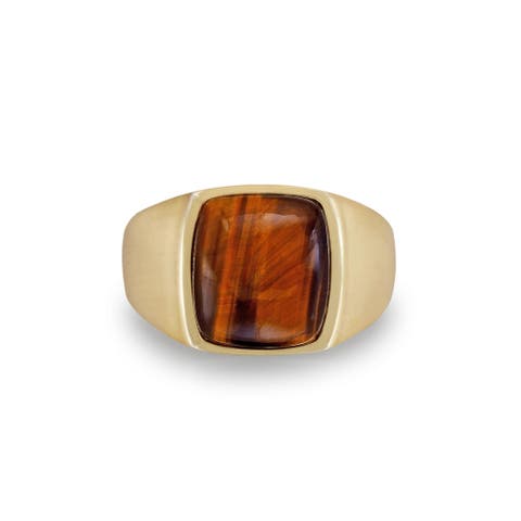 Chatoyant Yellow Tiger Eye Sterling Silver Men Signet Ring
