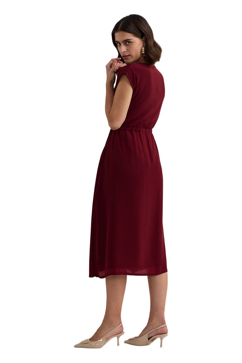 Deep V-neck Gathered Dress in Burgundy, Alternate, color, Burgundy