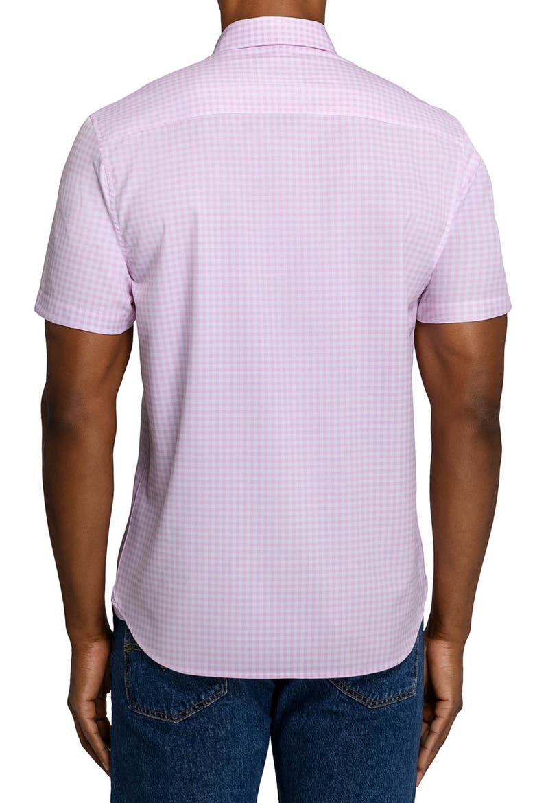 Slim Fit Gingham Woven Short Sleeve Basic Shirt, Alternate, color, LT. PINK
